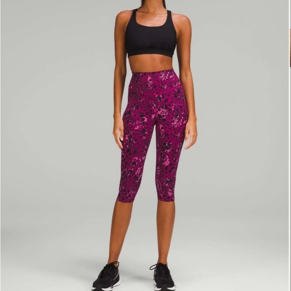 Lululemon Base Pace High-Rise Crop 17" Cheetah Camo Magenta Purple MultiSize 10